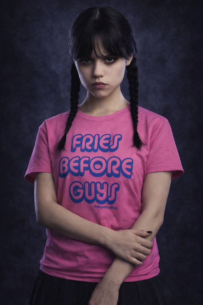 Wednesday Addams wearing FRIES BEFORE GUYS