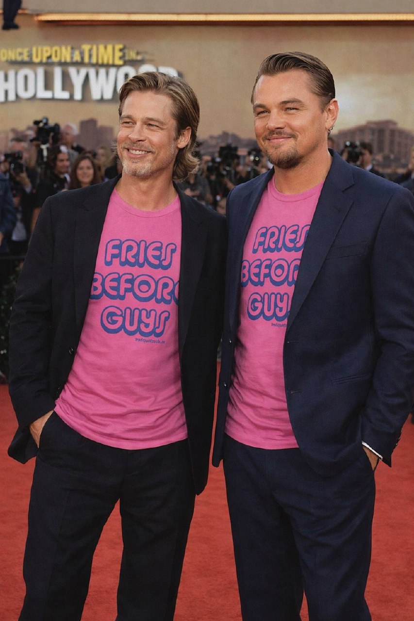 Brad Pitt and Leonardo DiCaprio wearing FRIES BEFORE GUYS