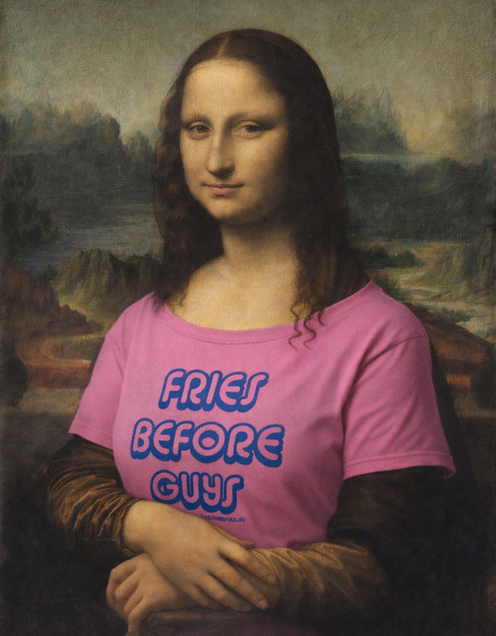 Mona Lisa wearing FRIES BEFORE GUYS